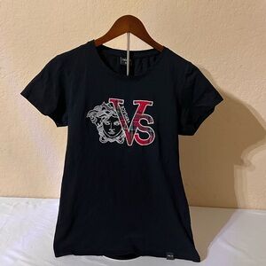 Versace Black Tee with Colorful Logo Tag